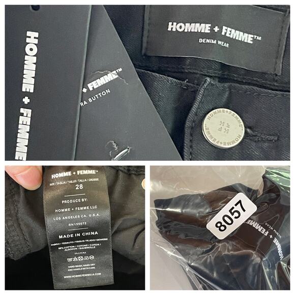 Homme + Femme NEW Skinny Distressed Jeans Mens Sz 28 Black Shimmer Logo Stripes - Picture 12 of 12